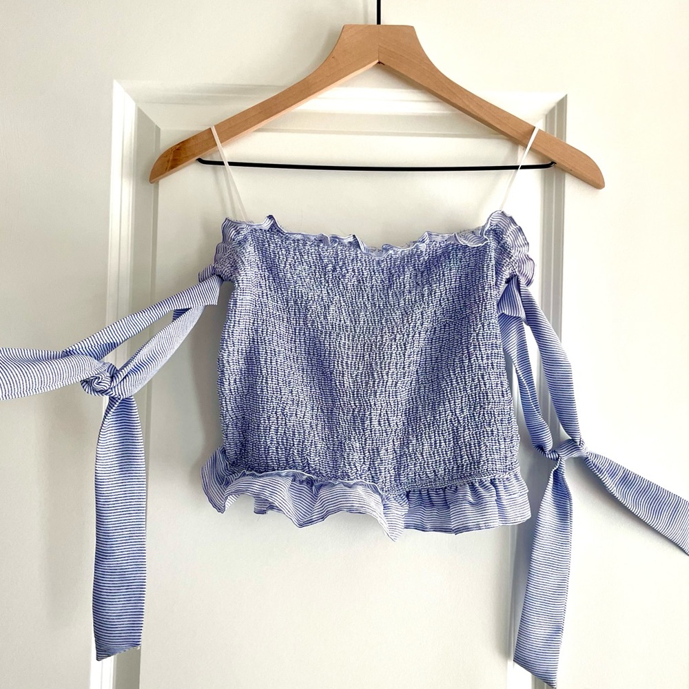 Vestique off shoulder tie sleeve top